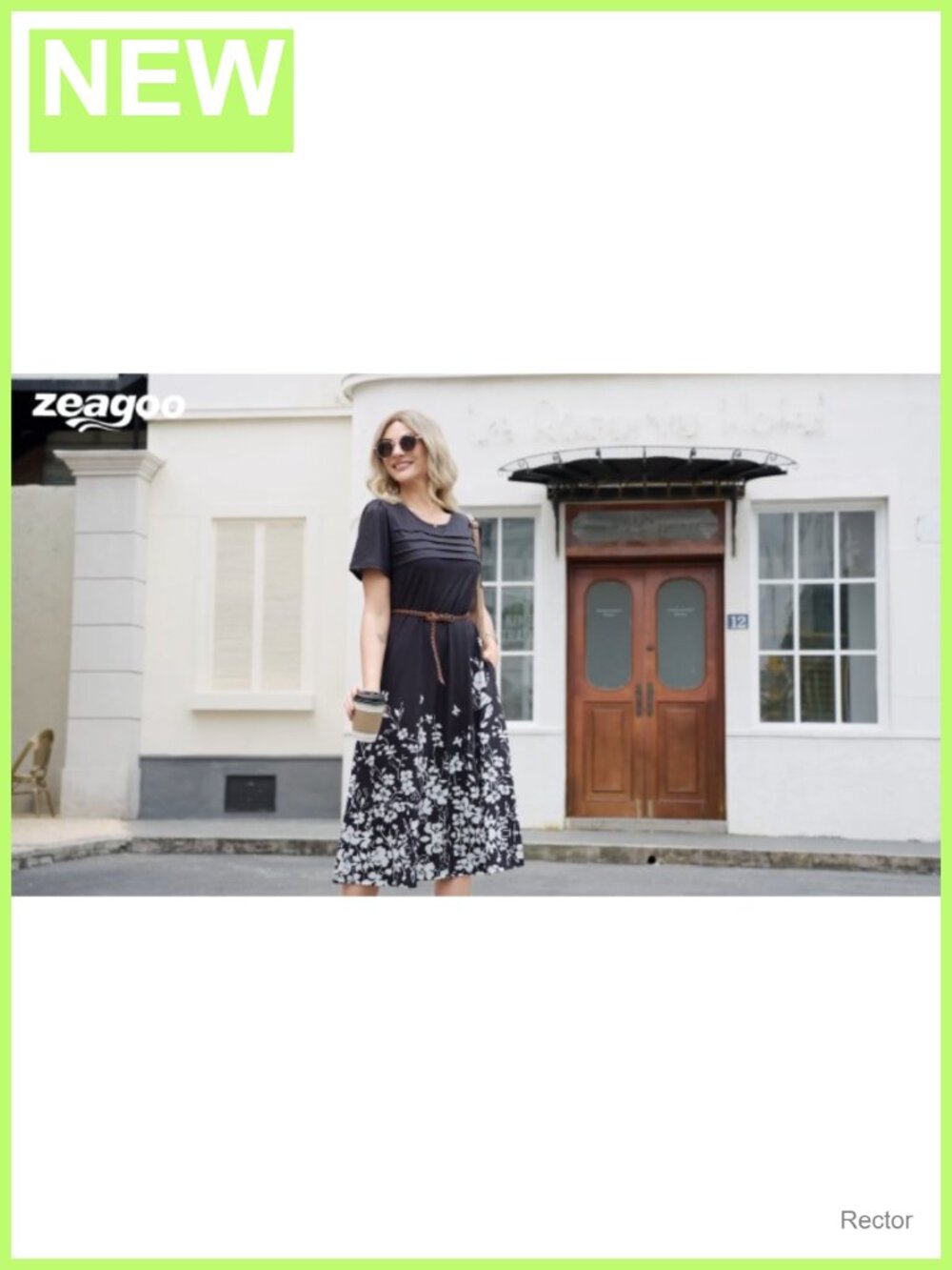 Floral Flare Midi Dress with Pockets Puff Sleeve Summer Beach - Picture 6 of 6